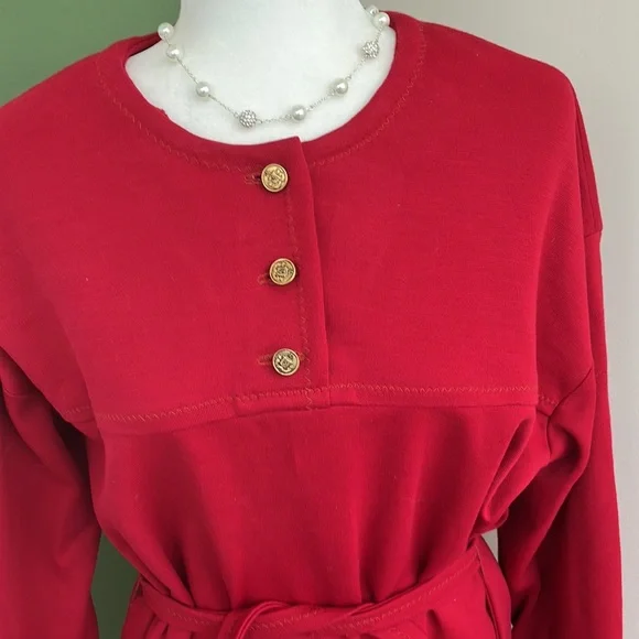 Vintage 60s 70s Red Tunic Mini Dress with Belt - Picture 2 of 7